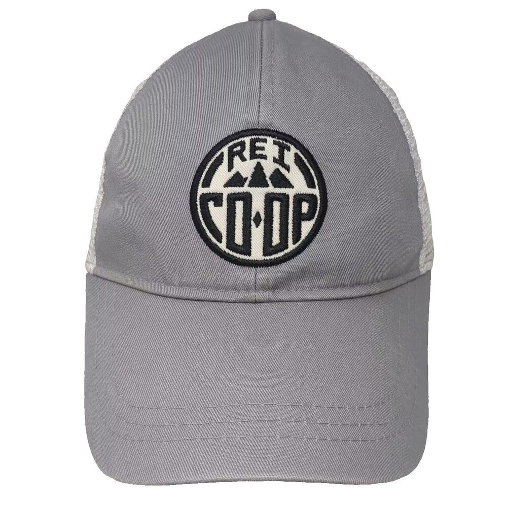 REI Co-op Trucker Hat Gray White OS Mountain Patch Mesh Snapback Adjustable